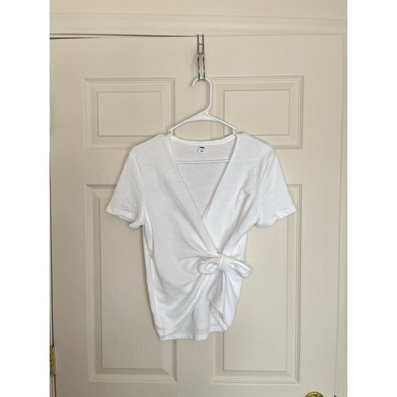 Old Navy Tops - Old Navy Women's White Wrap Top Short Sleeve Size Small Cotton